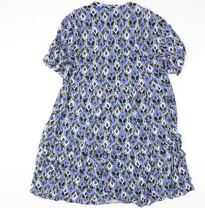 Marks and Spencer Womens Multicoloured Geometric Viscose A-Line Size 12 V-Neck Button