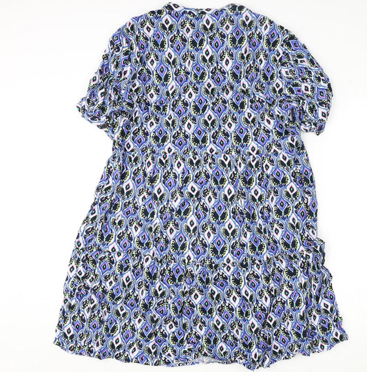 Marks and Spencer Womens Multicoloured Geometric Viscose A-Line Size 12 V-Neck Button