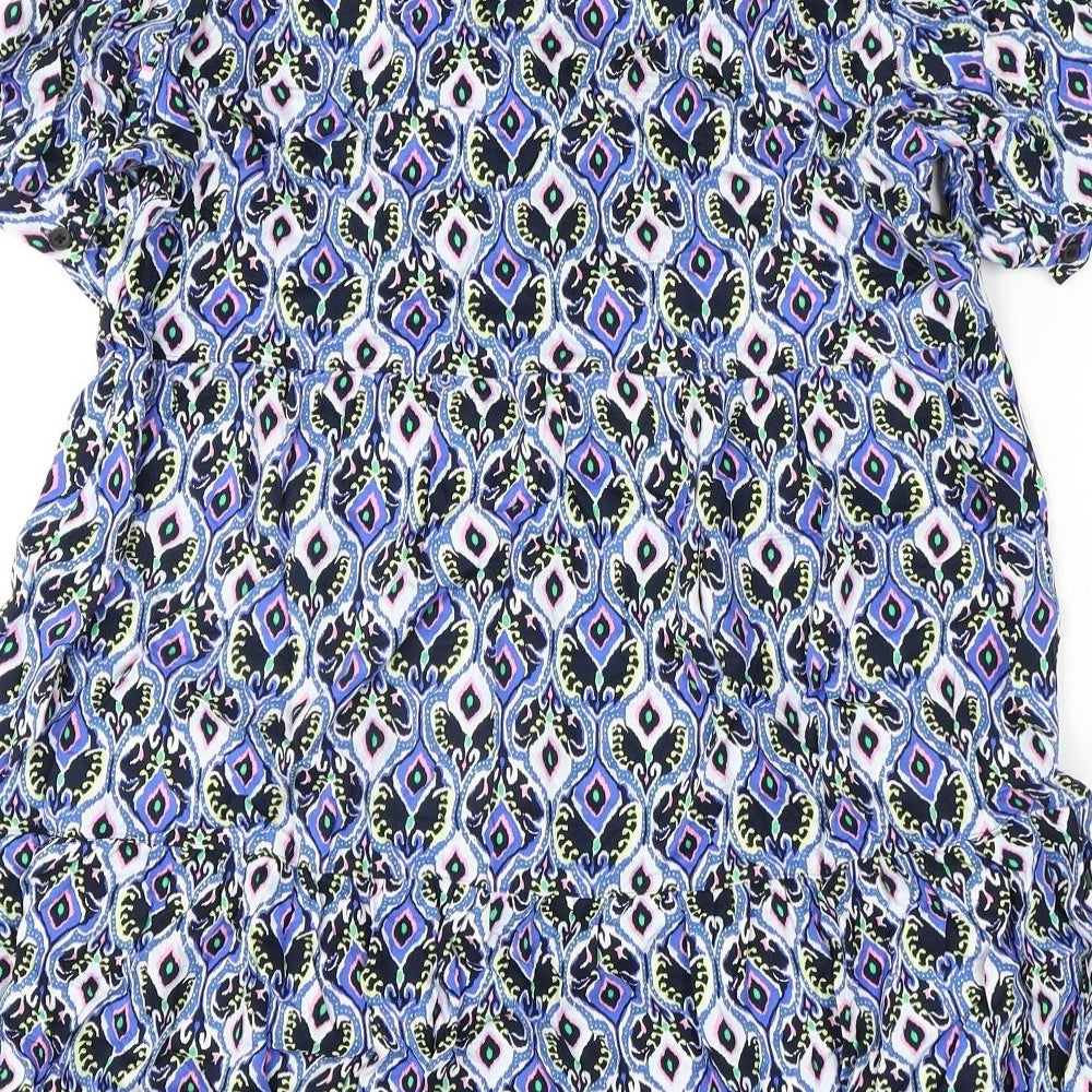 Marks and Spencer Womens Multicoloured Geometric Viscose A-Line Size 12 V-Neck Button