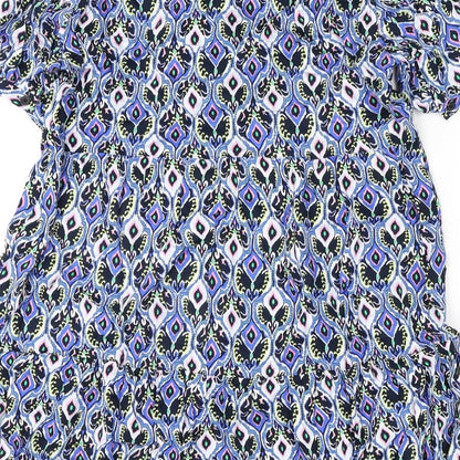 Marks and Spencer Womens Multicoloured Geometric Viscose A-Line Size 12 V-Neck Button