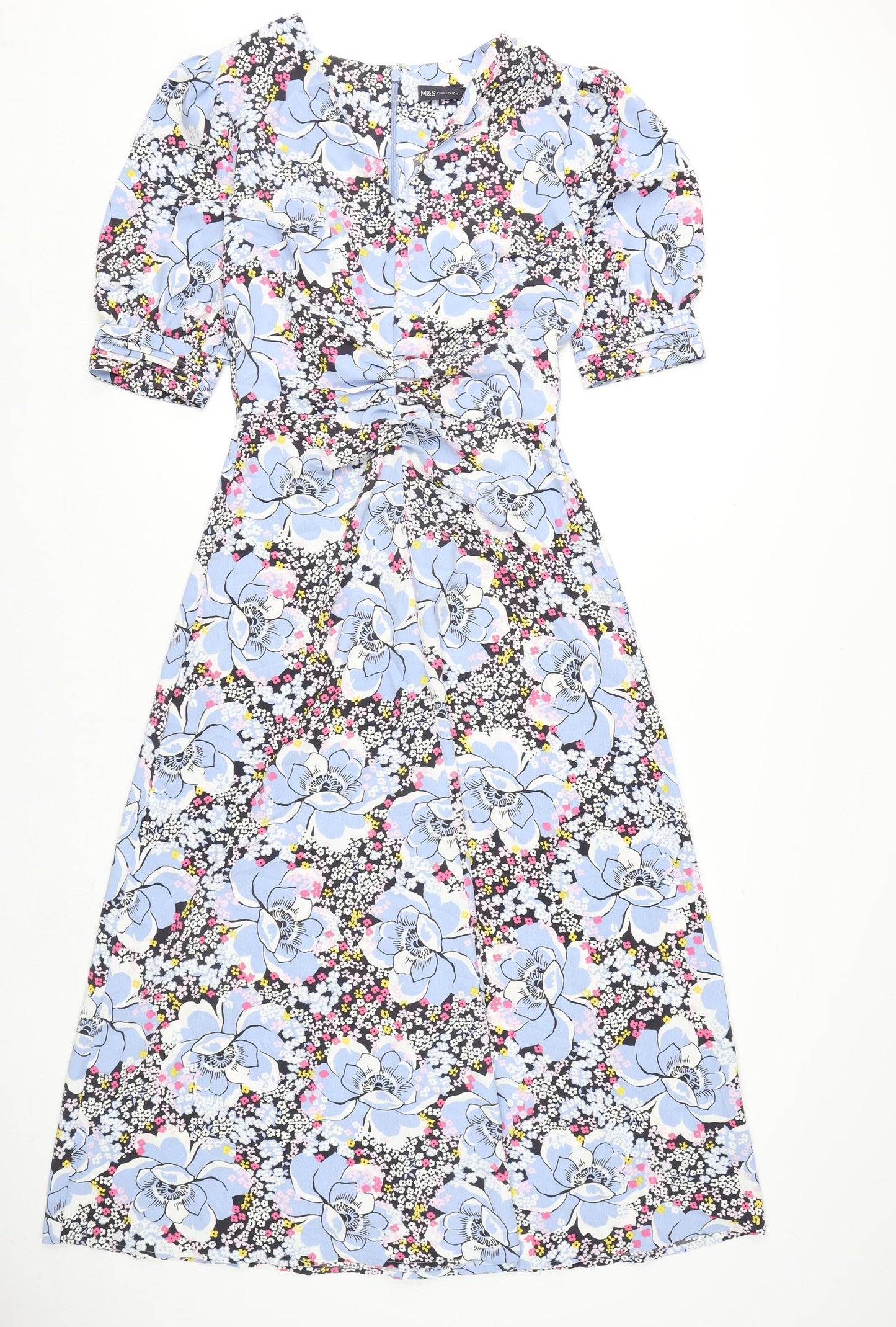 Marks and Spencer Womens Multicoloured Floral Polyester A-Line Size 8 V-Neck Zip