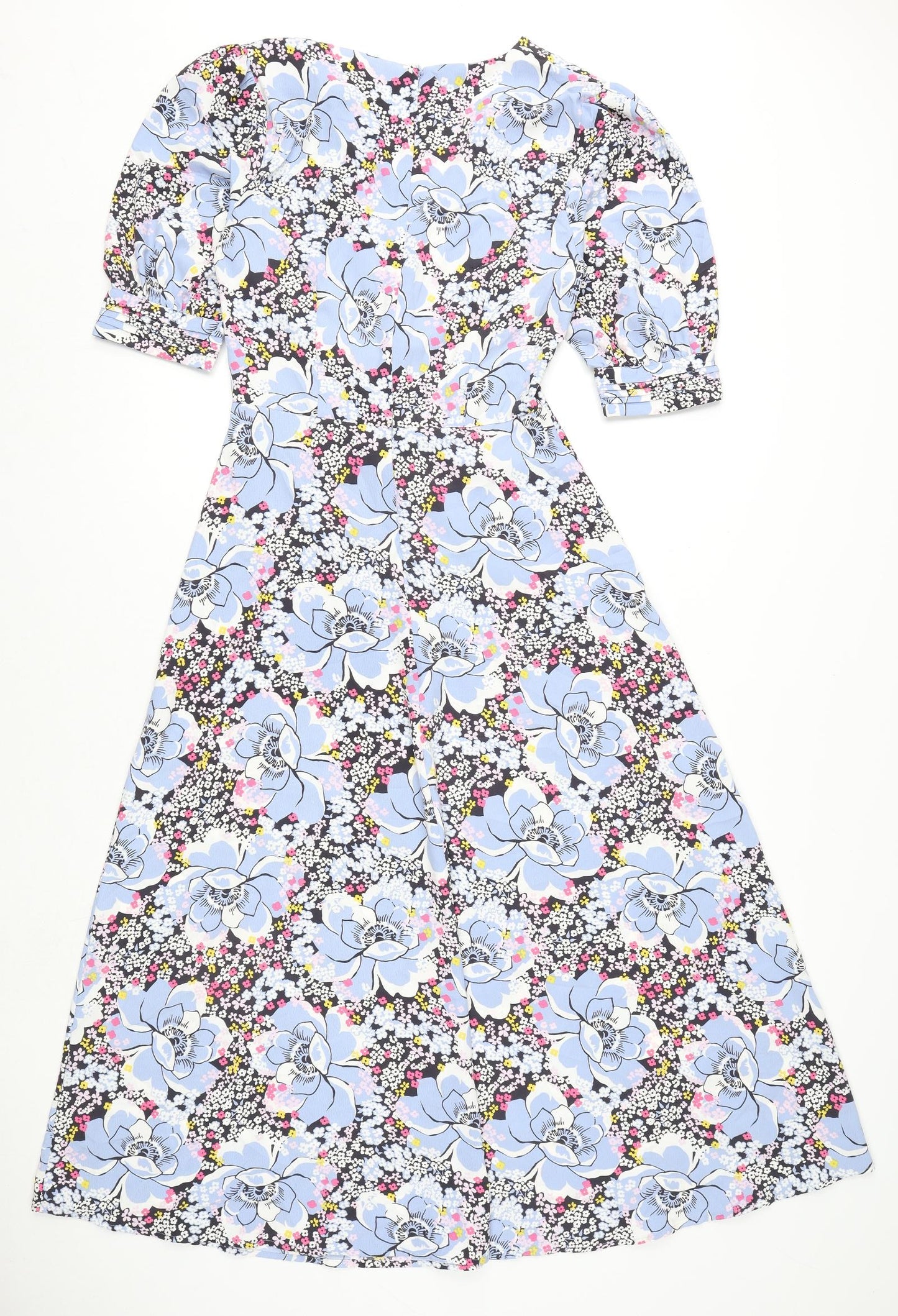 Marks and Spencer Womens Multicoloured Floral Polyester A-Line Size 8 V-Neck Zip
