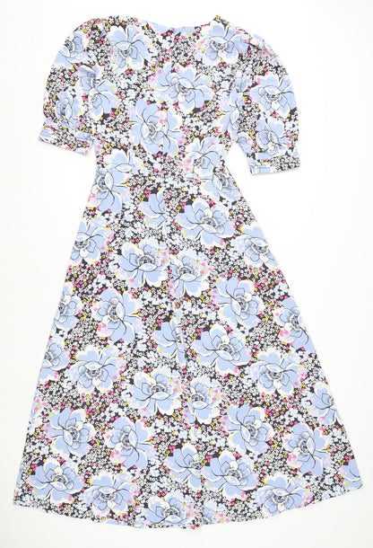 Marks and Spencer Womens Multicoloured Floral Polyester A-Line Size 8 V-Neck Zip