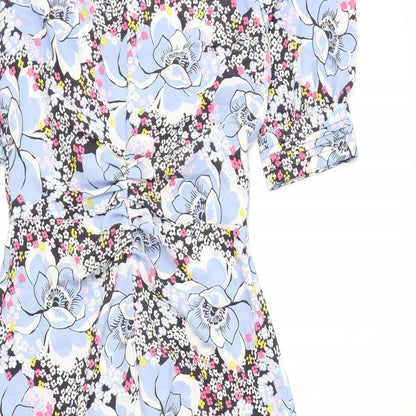 Marks and Spencer Womens Multicoloured Floral Polyester A-Line Size 8 V-Neck Zip