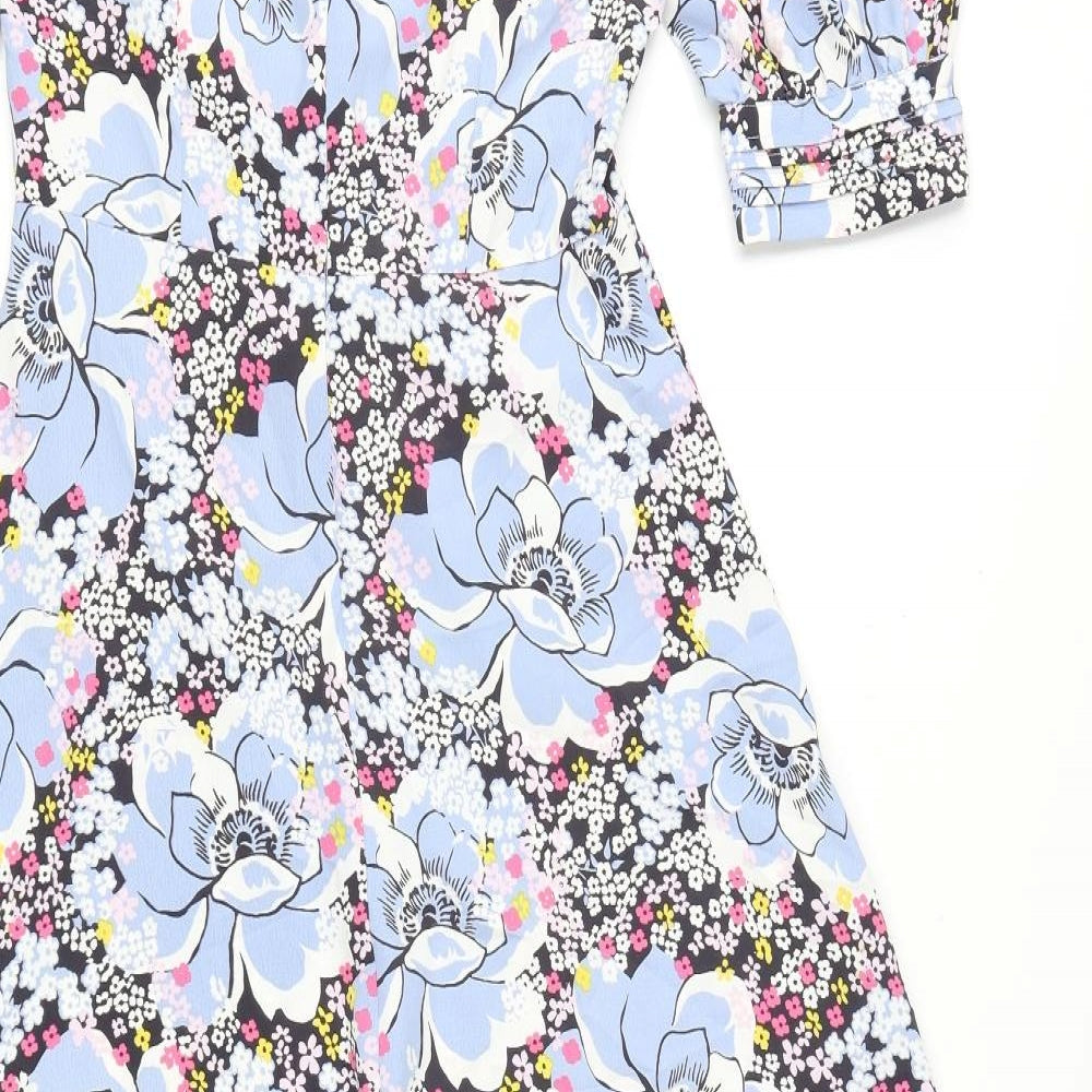 Marks and Spencer Womens Multicoloured Floral Polyester A-Line Size 8 V-Neck Zip