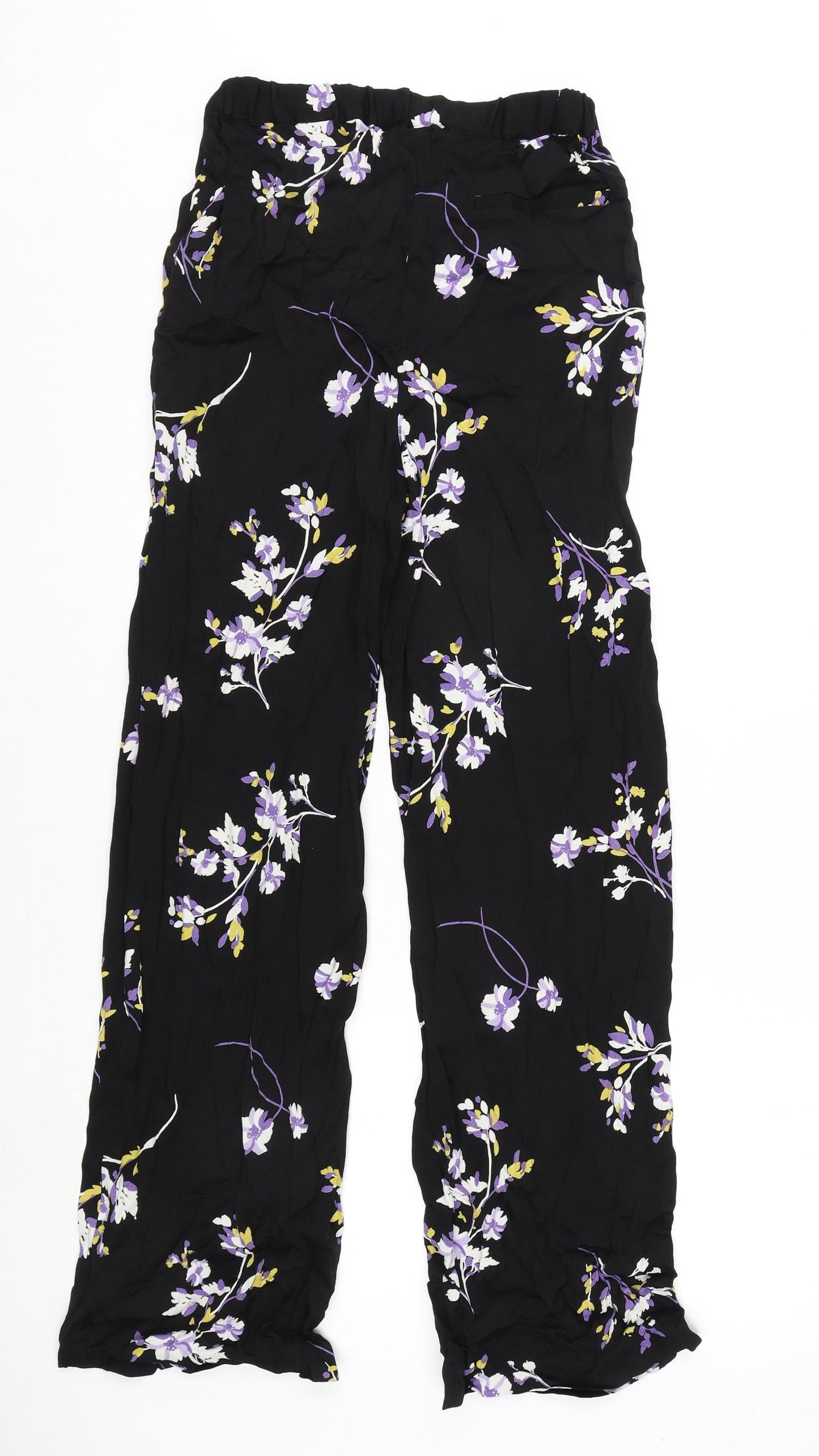 Autograph Womens Black Floral Viscose Trousers Size 8 L30 in Regular