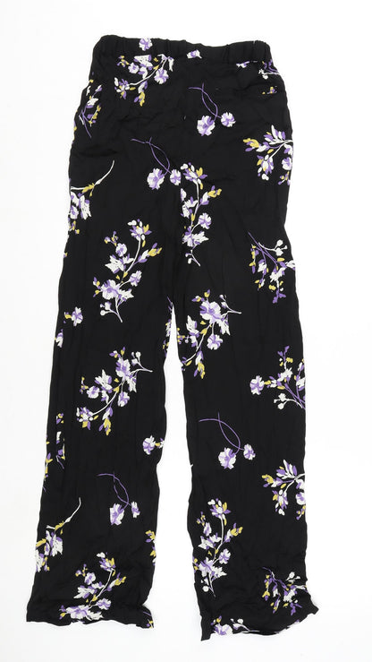 Autograph Womens Black Floral Viscose Trousers Size 8 L30 in Regular