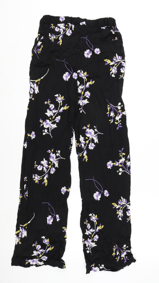 Autograph Womens Black Floral Viscose Trousers Size 8 L30 in Regular