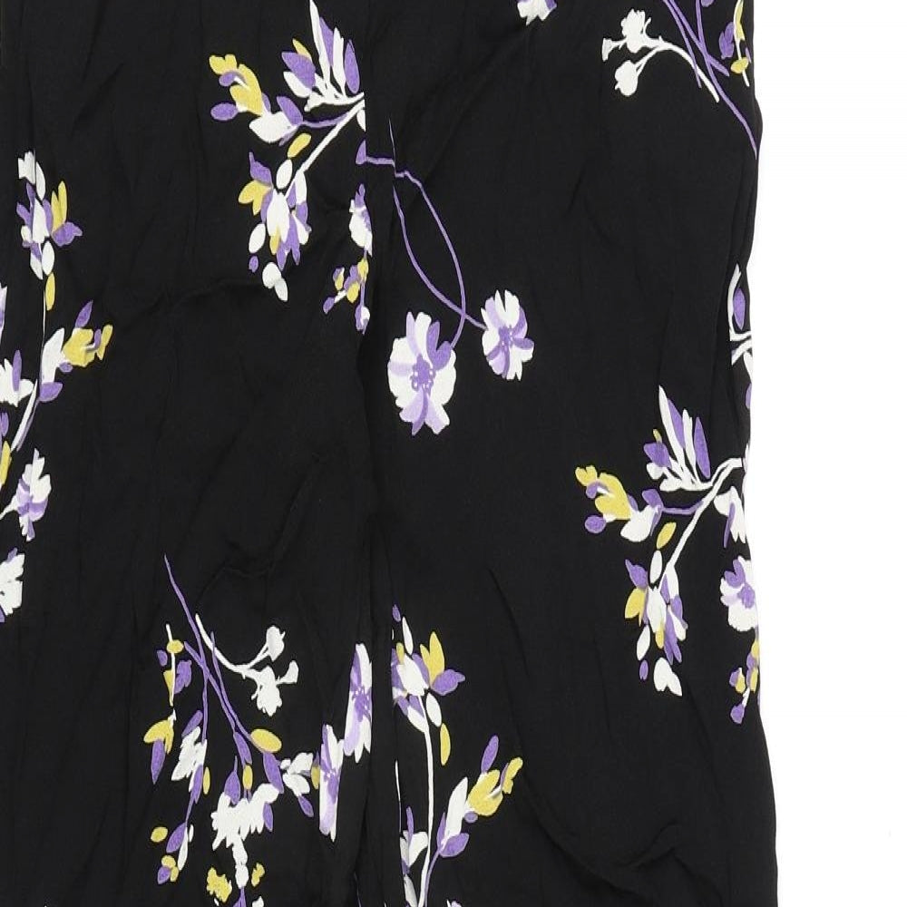 Autograph Womens Black Floral Viscose Trousers Size 8 L30 in Regular