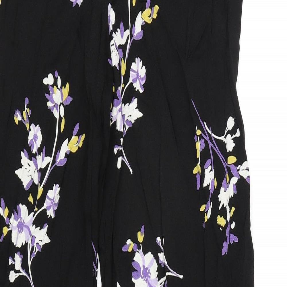 Autograph Womens Black Floral Viscose Trousers Size 8 L30 in Regular