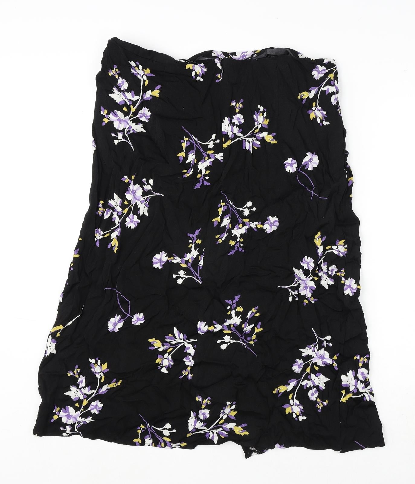 Autograph Womens Black Floral Viscose A-Line Skirt Size 20 Zip - Tie Detail