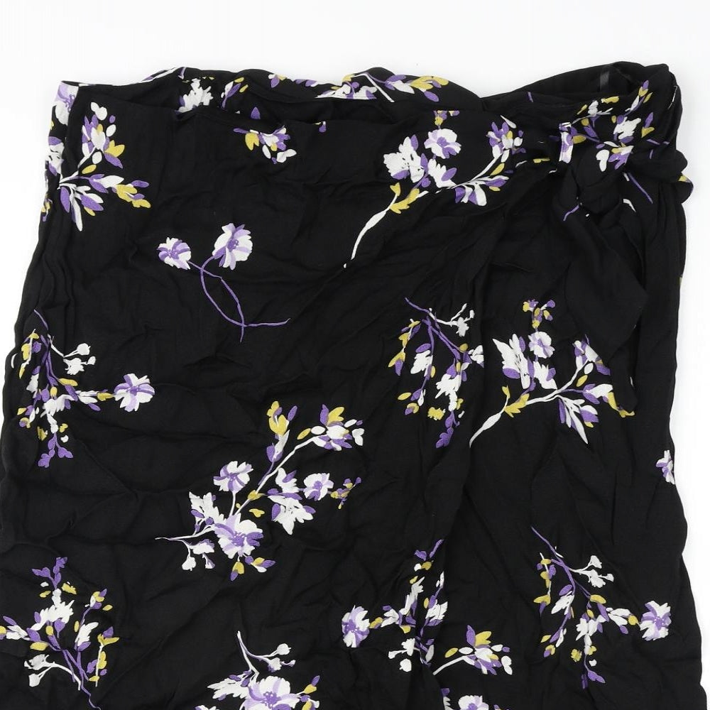 Autograph Womens Black Floral Viscose A-Line Skirt Size 20 Zip - Tie Detail