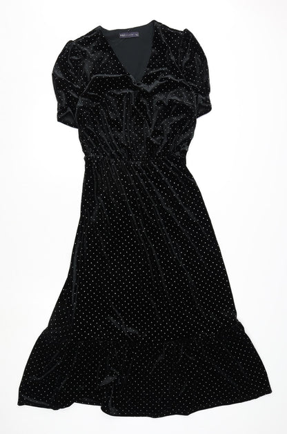Marks and Spencer Womens Black Polyester A-Line Size 8 V-Neck Pullover
