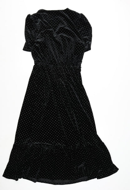 Marks and Spencer Womens Black Polyester A-Line Size 8 V-Neck Pullover