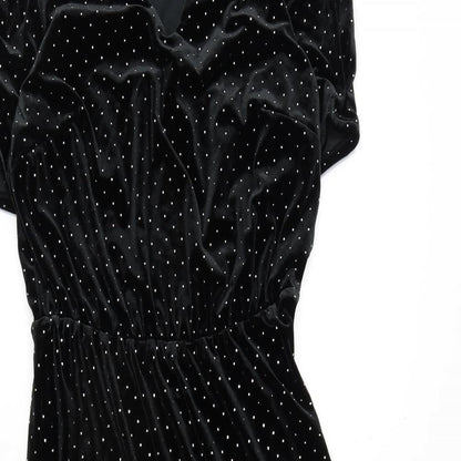 Marks and Spencer Womens Black Polyester A-Line Size 8 V-Neck Pullover