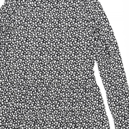 Marks and Spencer Womens Black Geometric Viscose A-Line Size 10 Round Neck Pullover - Star and Heart Print