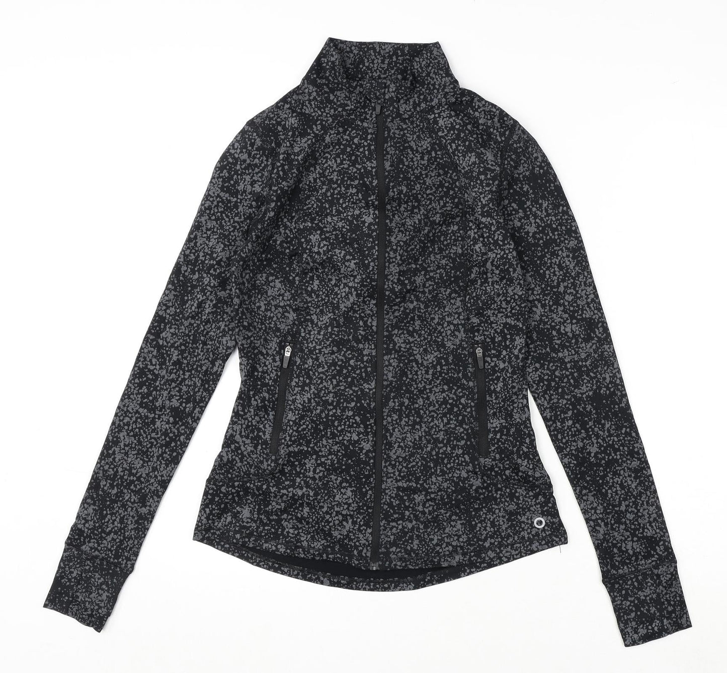 GOODMOVE Womens Grey Geometric Polyester Basic T-Shirt Size 6 V-Neck Zip - Running Top