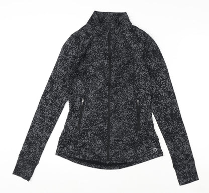 GOODMOVE Womens Grey Geometric Polyester Basic T-Shirt Size 6 V-Neck Zip - Running Top