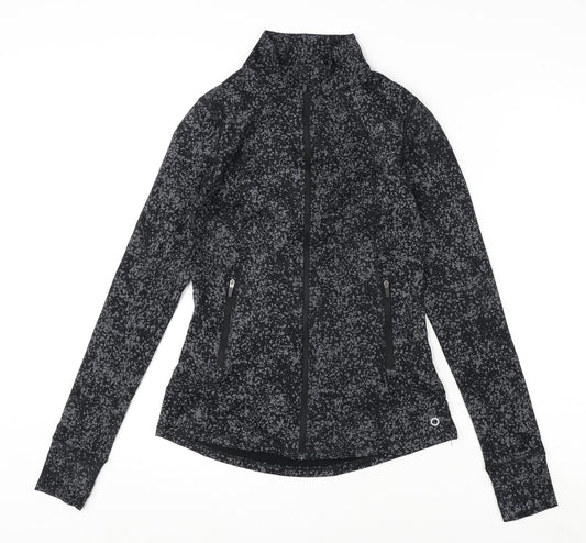 GOODMOVE Womens Grey Geometric Polyester Basic T-Shirt Size 6 V-Neck Zip - Running Top