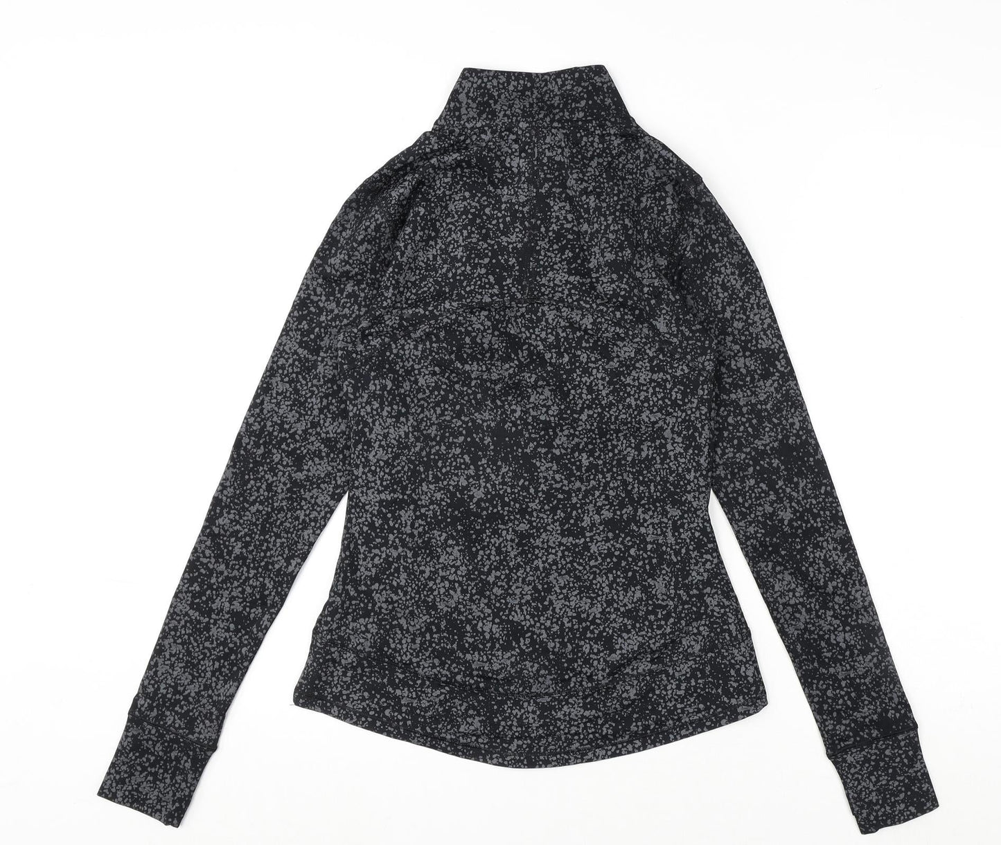 GOODMOVE Womens Grey Geometric Polyester Basic T-Shirt Size 6 V-Neck Zip - Running Top