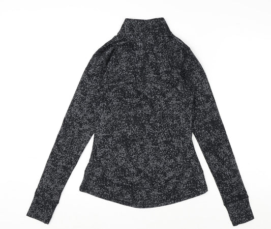 GOODMOVE Womens Grey Geometric Polyester Basic T-Shirt Size 6 V-Neck Zip - Running Top