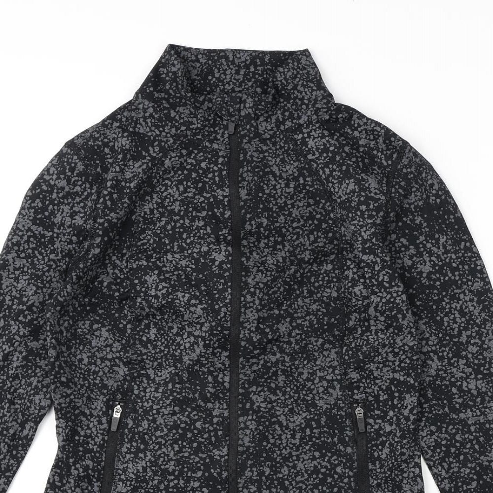 GOODMOVE Womens Grey Geometric Polyester Basic T-Shirt Size 6 V-Neck Zip - Running Top