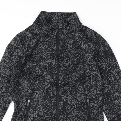 GOODMOVE Womens Grey Geometric Polyester Basic T-Shirt Size 6 V-Neck Zip - Running Top