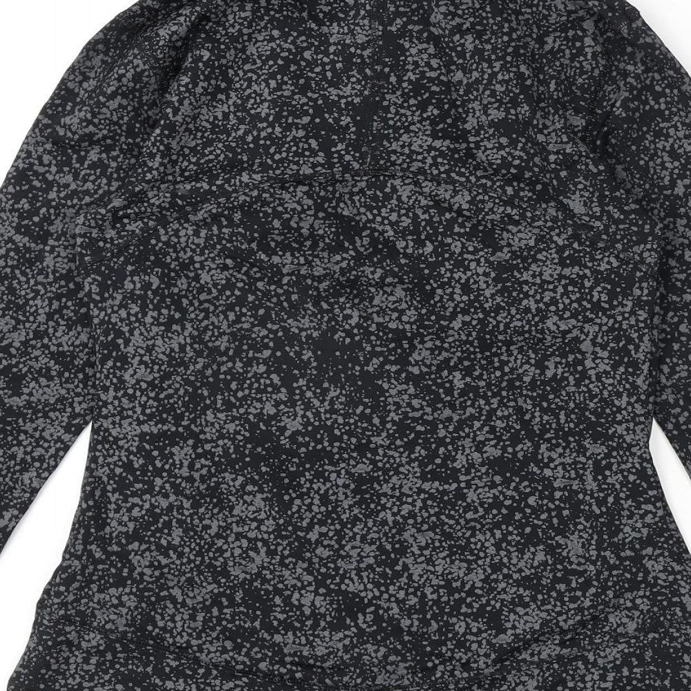 GOODMOVE Womens Grey Geometric Polyester Basic T-Shirt Size 6 V-Neck Zip - Running Top