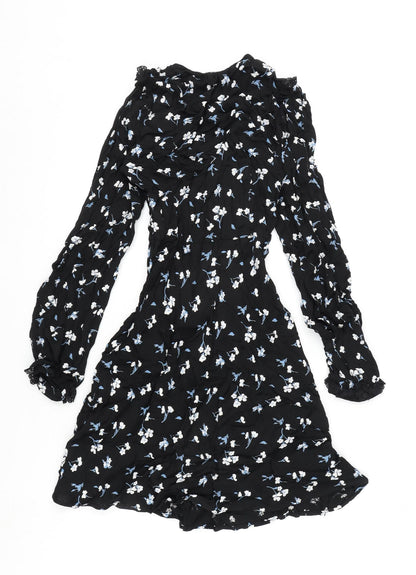 Marks and Spencer Womens Black Floral Viscose A-Line Size 6 V-Neck Zip - Ghost, Lace Detail