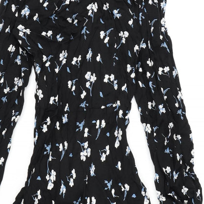 Marks and Spencer Womens Black Floral Viscose A-Line Size 6 V-Neck Zip - Ghost, Lace Detail