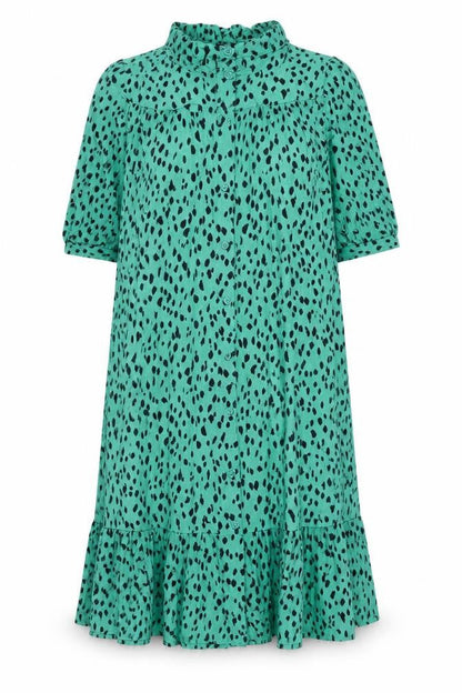 Marks and Spencer Womens Green Geometric Viscose A-Line Size 8 Round Neck Button - Tie Detail