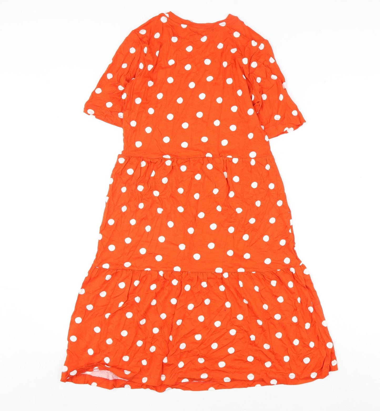 Marks and Spencer Womens Orange Polka Dot Viscose A-Line Size 6 Round Neck Pullover