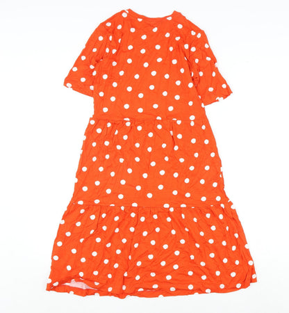 Marks and Spencer Womens Orange Polka Dot Viscose A-Line Size 6 Round Neck Pullover