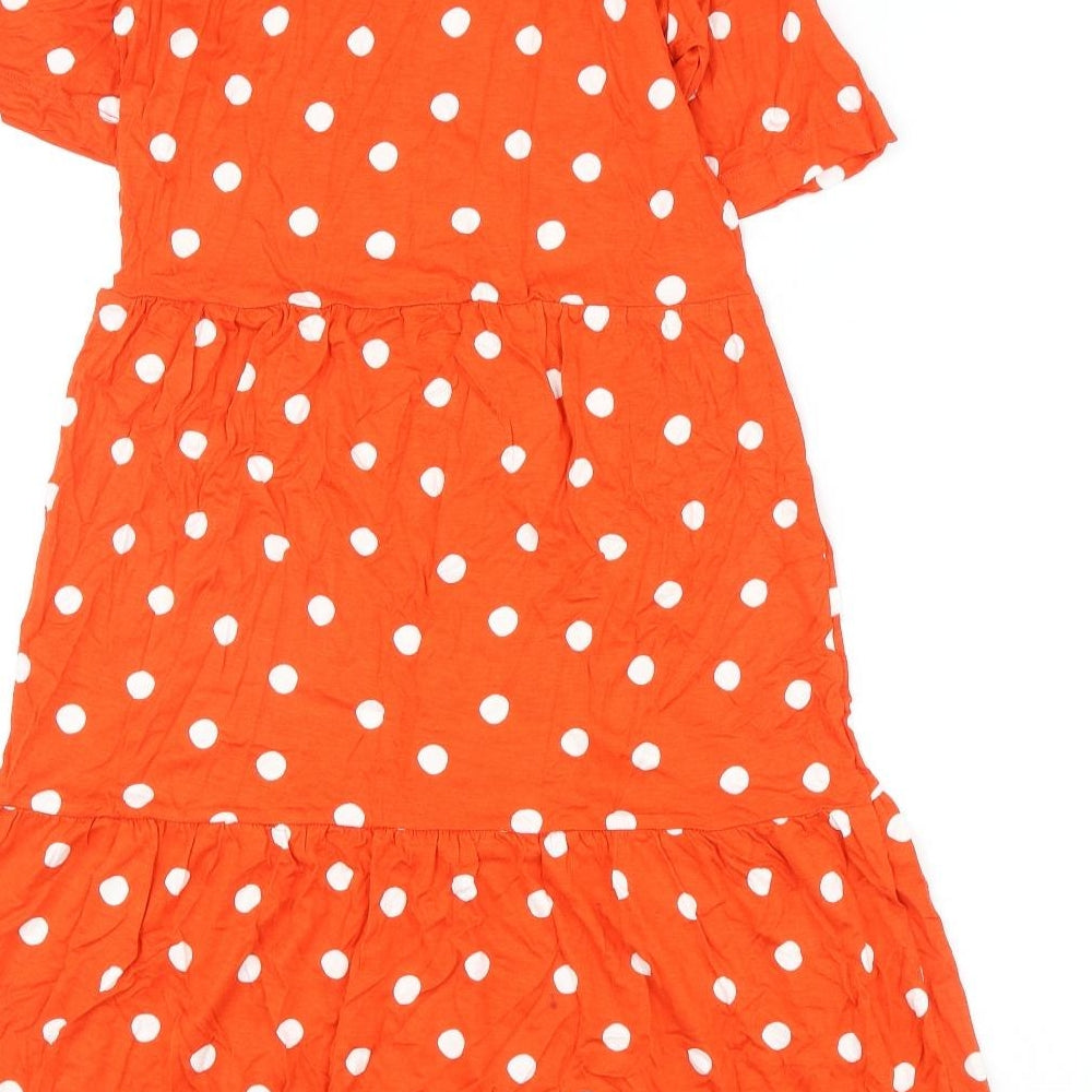 Marks and Spencer Womens Orange Polka Dot Viscose A-Line Size 6 Round Neck Pullover