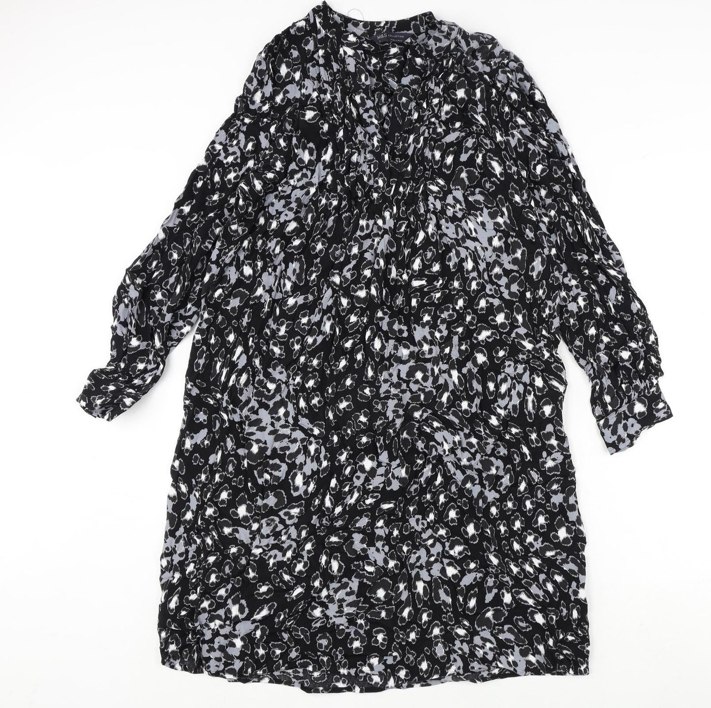 Autograph Womens Black Geometric Viscose A-Line Size 12 V-Neck Pullover