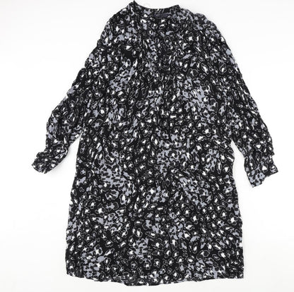 Autograph Womens Black Geometric Viscose A-Line Size 12 V-Neck Pullover