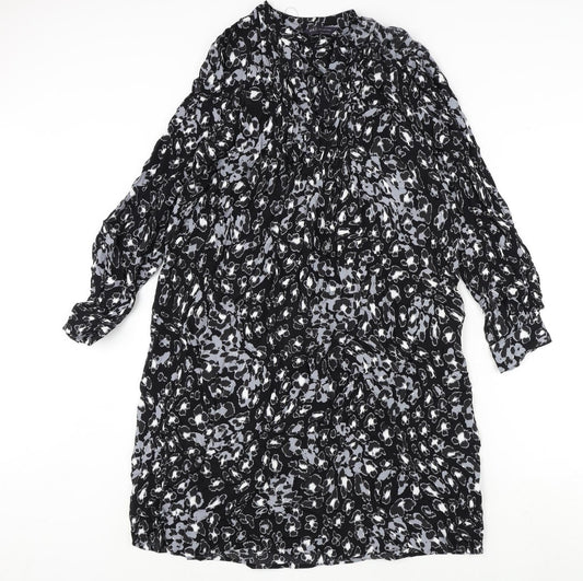 Autograph Womens Black Geometric Viscose A-Line Size 12 V-Neck Pullover