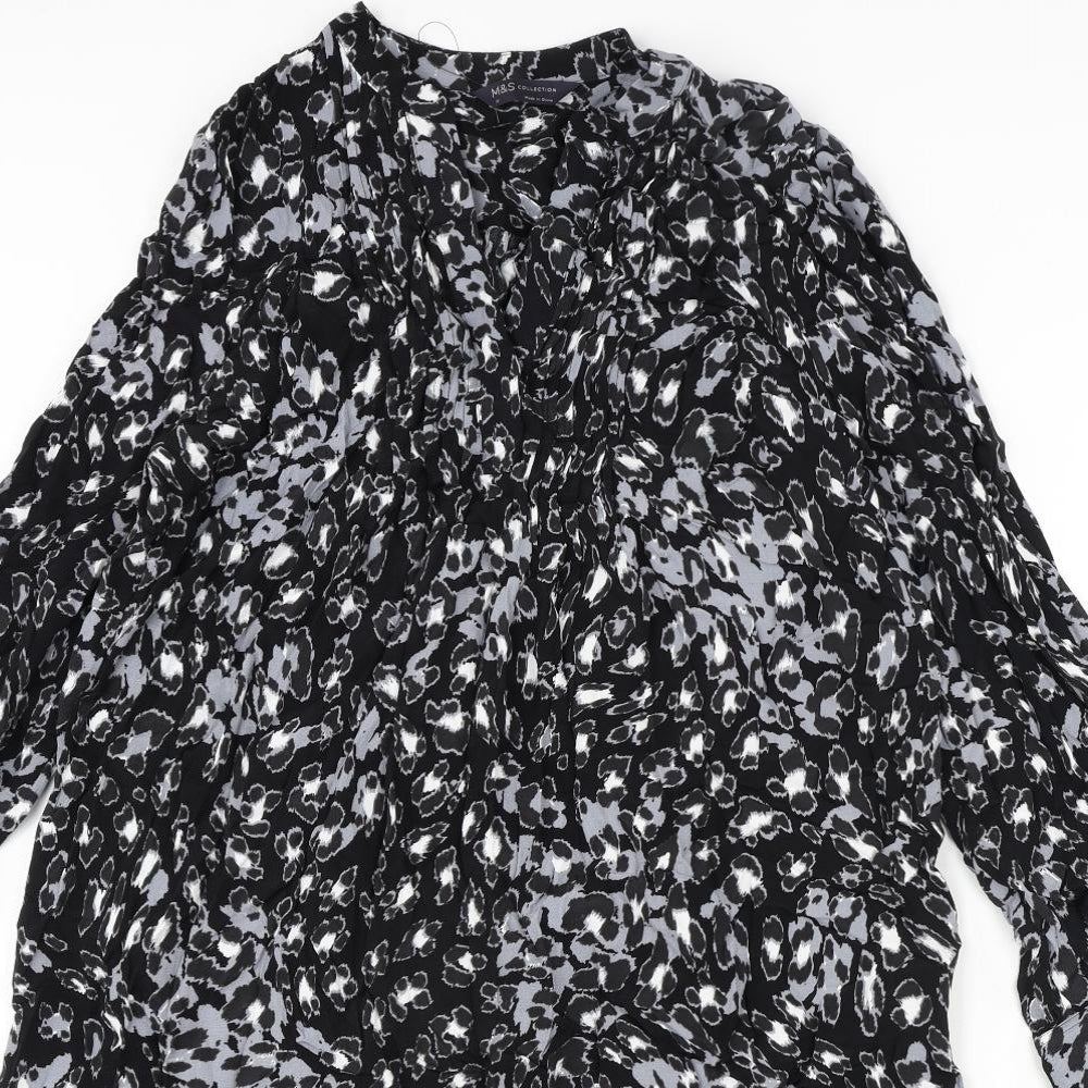 Autograph Womens Black Geometric Viscose A-Line Size 12 V-Neck Pullover