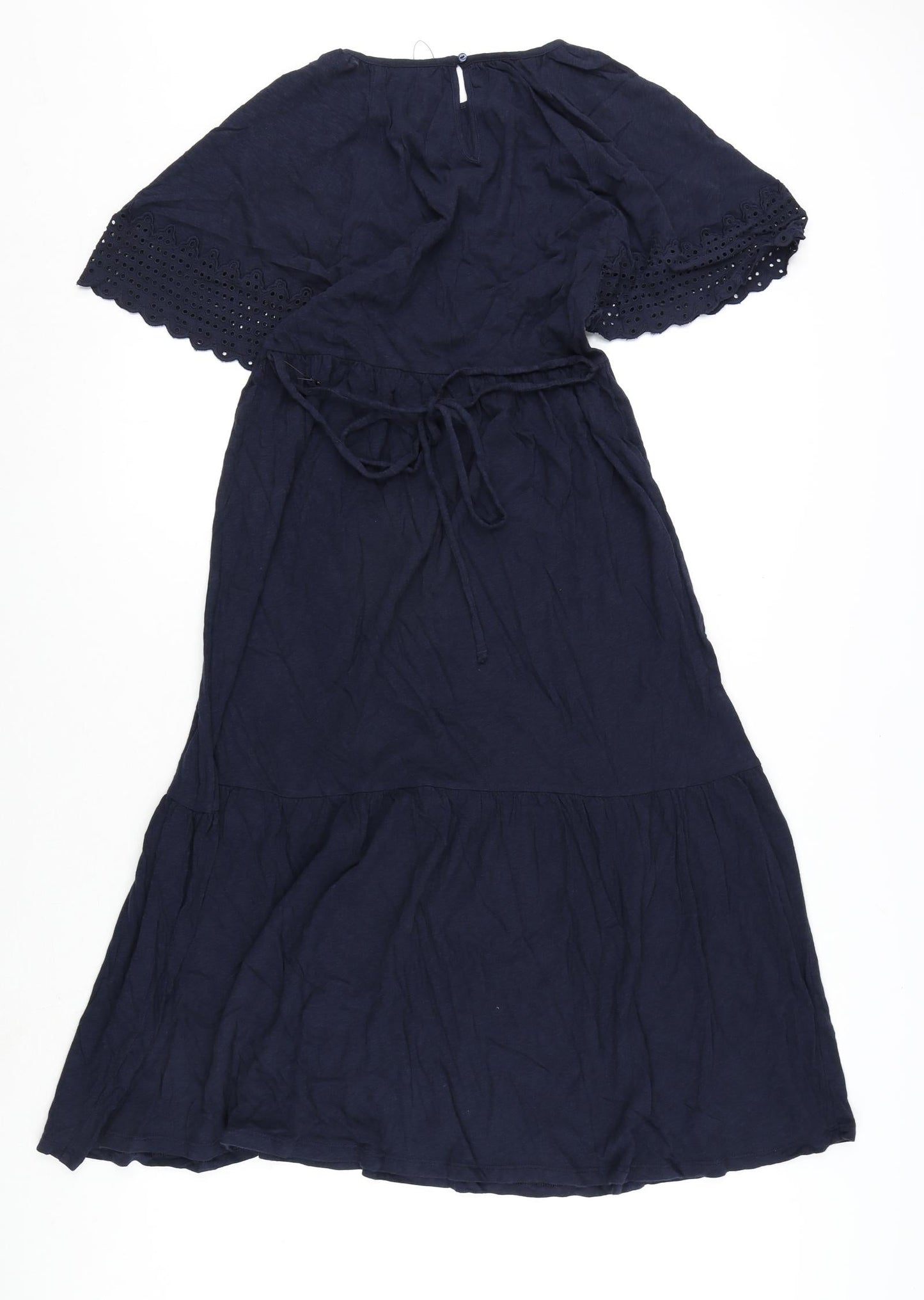 Marks and Spencer Womens Blue Cotton A-Line Size 6 Round Neck Button - Embroidery