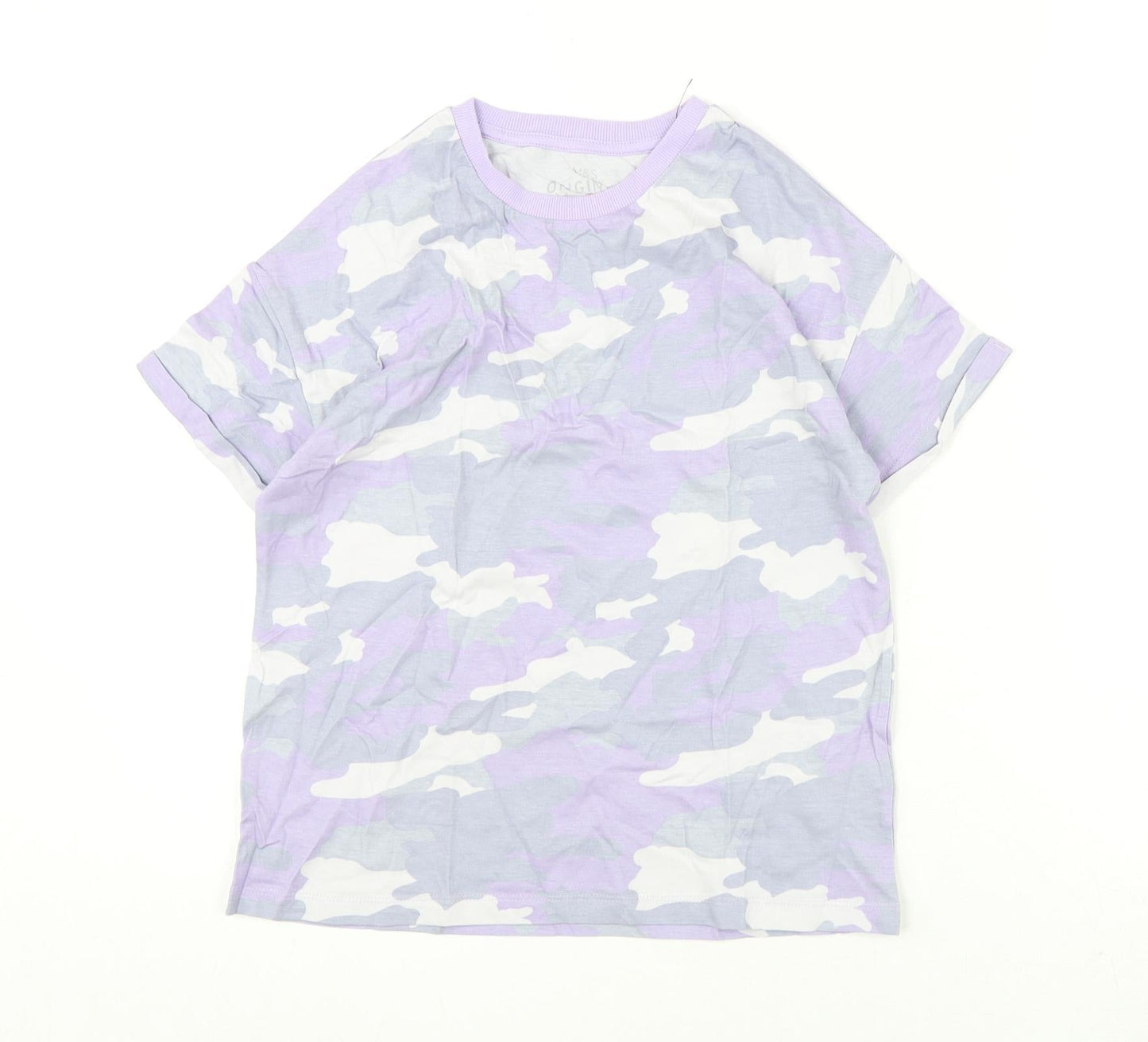 Marks and Spencer Boys Purple Camouflage Cotton Basic T-Shirt Size 10-11 Years Round Neck Pullover
