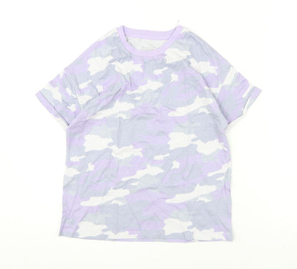 Marks and Spencer Boys Purple Camouflage Cotton Basic T-Shirt Size 10-11 Years Round Neck Pullover
