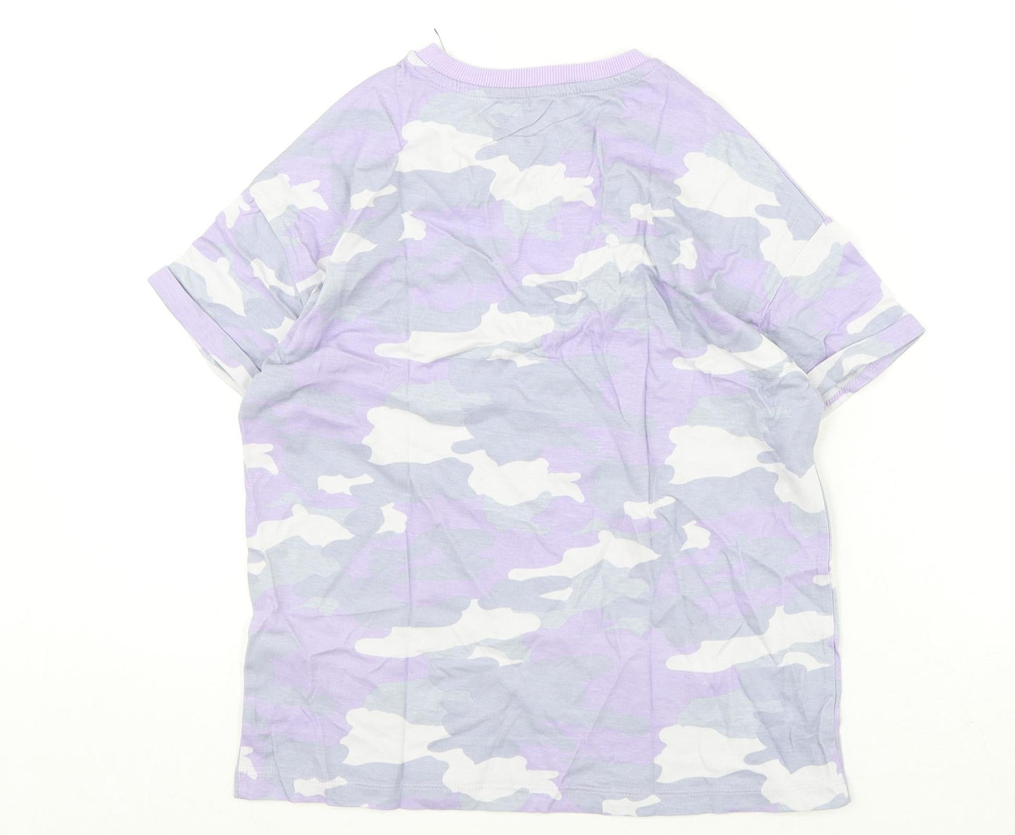 Marks and Spencer Boys Purple Camouflage Cotton Basic T-Shirt Size 10-11 Years Round Neck Pullover