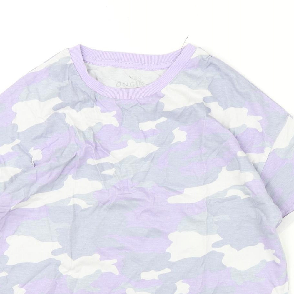 Marks and Spencer Boys Purple Camouflage Cotton Basic T-Shirt Size 10-11 Years Round Neck Pullover