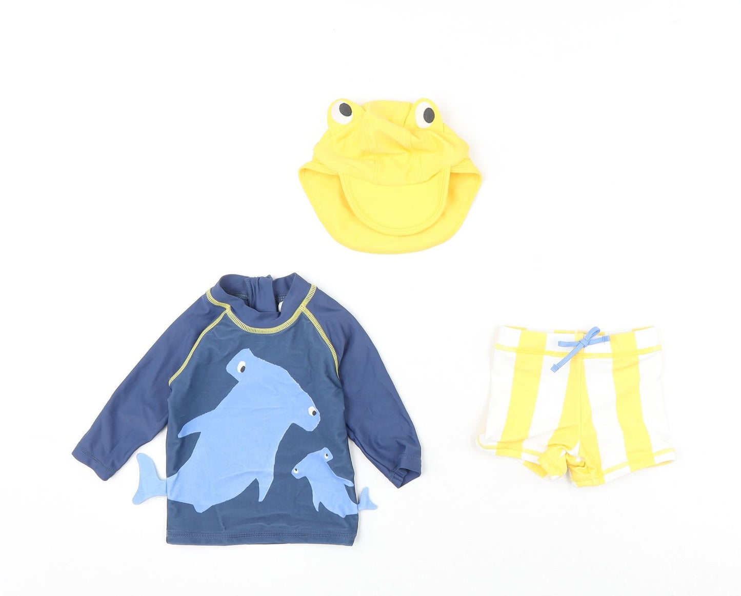 Marks and Spencer Boys Multicoloured Striped Polyamide Shorts Set Outfit/Set Size 0-3 Months Zip - Swim Set, Hat Included, Shark