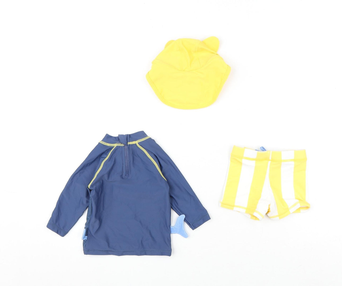 Marks and Spencer Boys Multicoloured Striped Polyamide Shorts Set Outfit/Set Size 0-3 Months Zip - Swim Set, Hat Included, Shark