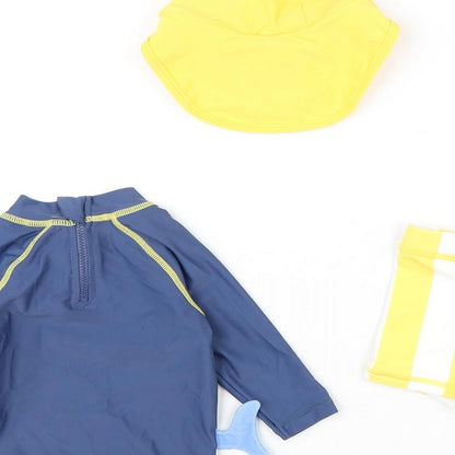 Marks and Spencer Boys Multicoloured Striped Polyamide Shorts Set Outfit/Set Size 0-3 Months Zip - Swim Set, Hat Included, Shark