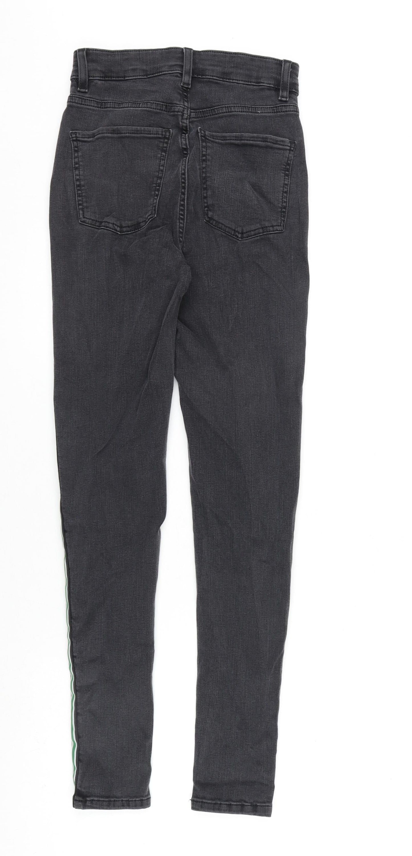 Marks and Spencer Womens Grey Cotton Skinny Jeans Size 6 L28 in Regular Zip - Stripe Detail