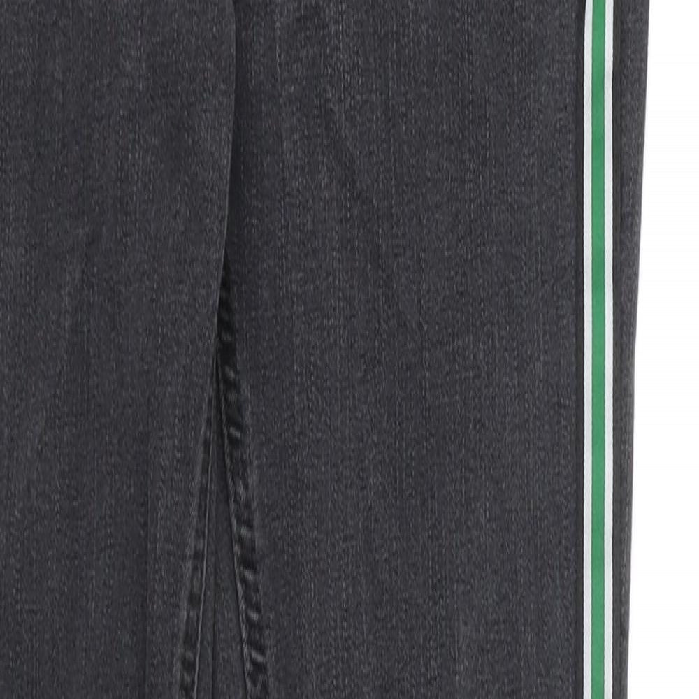 Marks and Spencer Womens Grey Cotton Skinny Jeans Size 6 L28 in Regular Zip - Stripe Detail