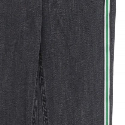 Marks and Spencer Womens Grey Cotton Skinny Jeans Size 6 L28 in Regular Zip - Stripe Detail