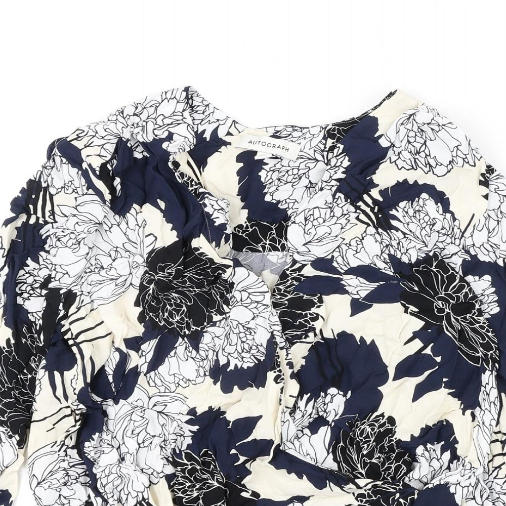 Autograph Womens Multicoloured Floral Viscose Basic Blouse Size 8 V-Neck